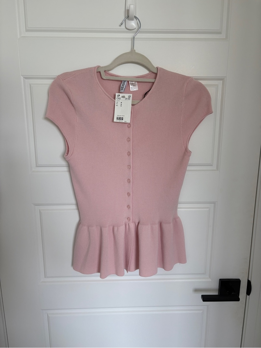 H&M Light Pink Peplum Button-Front Top